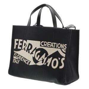 Salvatore Ferragamo Canvas Black Bag Tote Logo